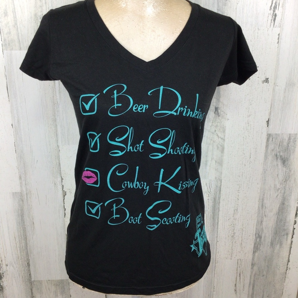 NWT Billy Bobs Texas Honky Tonk Baby Doll T-shirt Cowboy Kissing Beer Drinking S